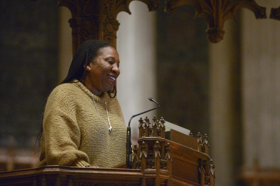 Tarana Burke, founder of the #MeToo movement, discusses how the use of intersectional feminism on social media can be divisive or inclusive depending on the user’s syntax Tuesday night at the Calvary Episcopal Church in Shadyside. (Photo by Christian Snyder | Contributing Editor) 
