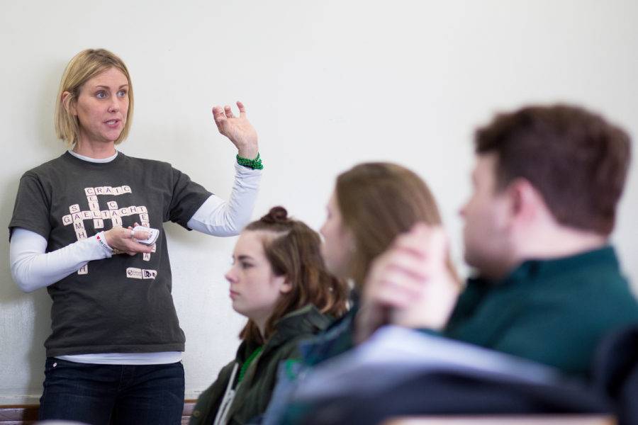 Marie Young lectures in her Irish Culture and Traditions class Tuesday afternoon. (Photo by Thomas Yang | Visual Editor)
