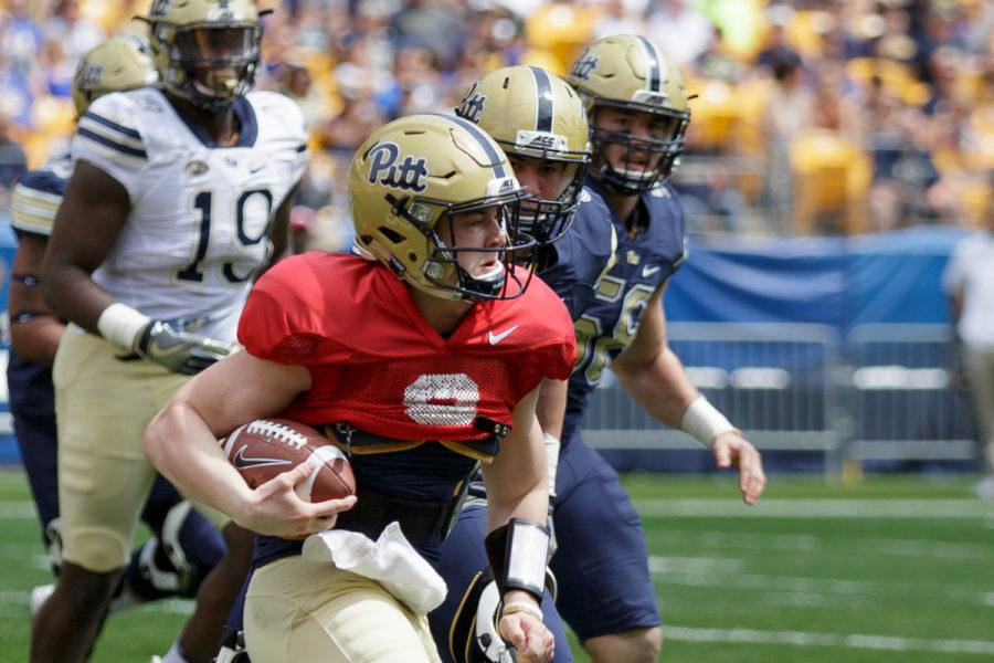 Kenny Pickett completed 13 of 23 passes for 140 yards and an interception in 2018s Blue and Gold Spring Game. (Photo by Thomas Yang | Visual Editor)