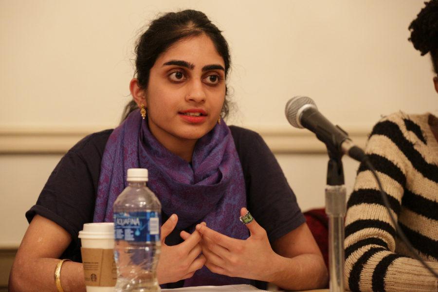 Krithika Pennathur, founder of Pitt Unmuted, speaks about sexual assault in marginalized communities at Monday night’s Intersectionality of Sexual Violence: How the Issue Impacts Marginalized Populations panel. (Photo by Thomas Yang | Visual Editor)