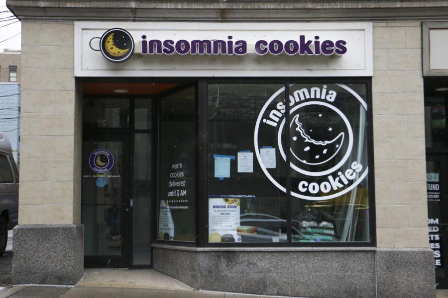 Popular food company Insomnia Cookies replaced Peace, Love and Little Donuts on Meyran Street. (Photo by Isabelle Glatts | Assistant Visual Editor) 