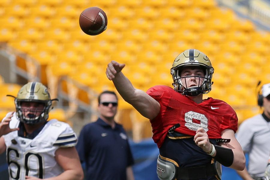 Sophomore quarterback Kenny Pickett completed 13 of 23 passes for 140 yards during Saturday’s Blue and Gold game. (Photo by Thomas Yang | Visual Editor)
