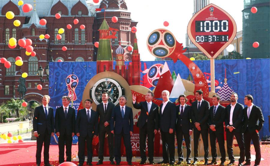 Officials attend a ceremony to celebrate the beginning of a 1,000-day countdown until the start of the 2018 World Cup in September 2015. (Photo via Wikimedia Commons)