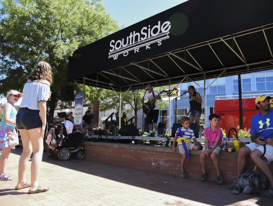 Pittsburgh-based children’s band Kelsey Friday & the Rest of the Week performed a variety of covers and original songs, including The Beatles’ “Blackbird,” at SouthSide Works Exposed on Sunday afternoon. (Photo by Anna Bongardino | Visual Editor)
