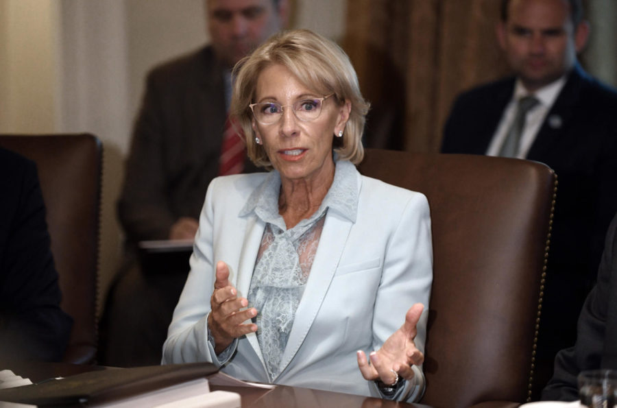 Secretary of Education Betsy DeVos speaks during a Cabinet meeting in the Cabinet Room of the White House on Wednesday, July 18, 2018 in Washington, D.C. (Olivier Douliery/Abaca Press/TNS)