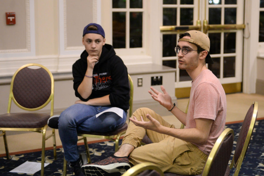 Junior English writing major Jack Habib discusses suicide statistics at Wednesday night’s “Let’s Talk Gun Violence” event in the William Pitt Union. (Photo by Brian Gentry | Contributing Editor)
