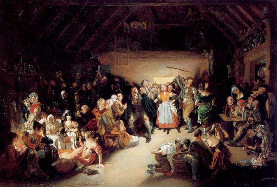 “Snap-Apple Night,” painted by Daniel Maclise, depicts divination games that would be played on Samhain. 
