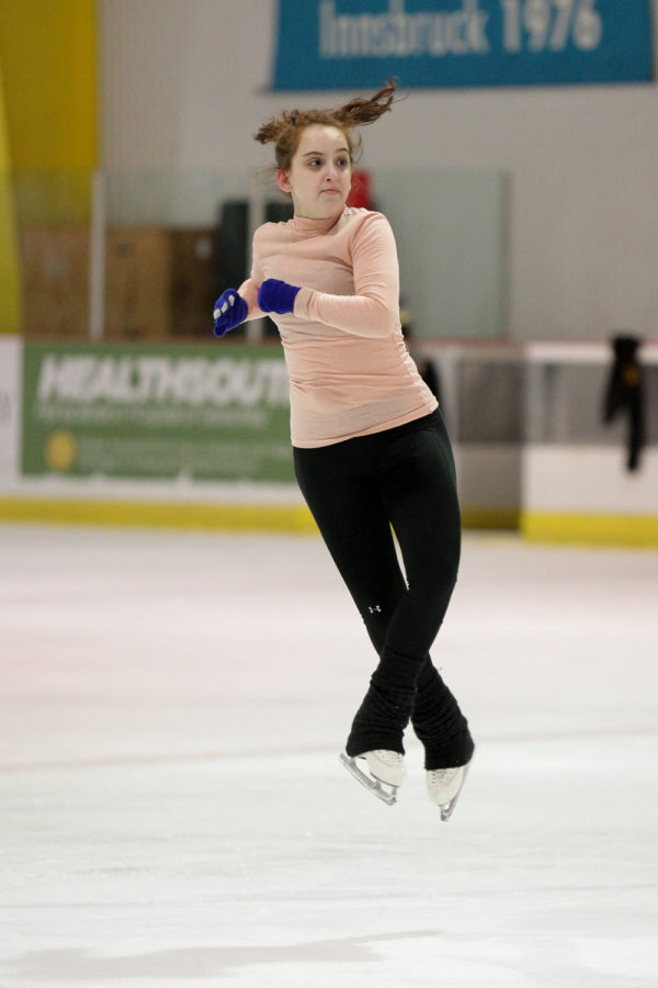 Jenna Teplitzky, a sophomore history and theater arts major, practices jumps at the Pitt Figure Skating club’s practice Tuesday morning. (Photo by Thomas Yang | Assistant Visual Editor)
