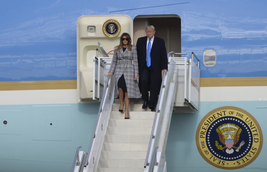 President Donald Trump and First Lady Melania Trump disembark from Air Force One in Coraopolis, Pa. around 4 p.m. on Tuesday.