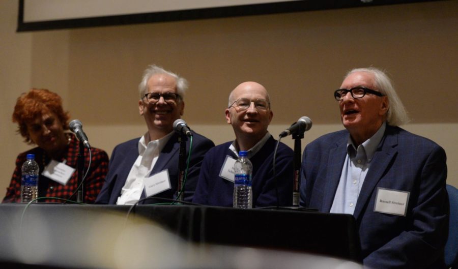 Panelists Suzanne Desrocher-Romero, Gary Streiner, Steven Schlozman and Russell Streiner speak at the “Reflections on Romero” event on Friday. They shared memories of the legendary filmmaker George A. Romero — who is known for directing “Night of the Living Dead.”
