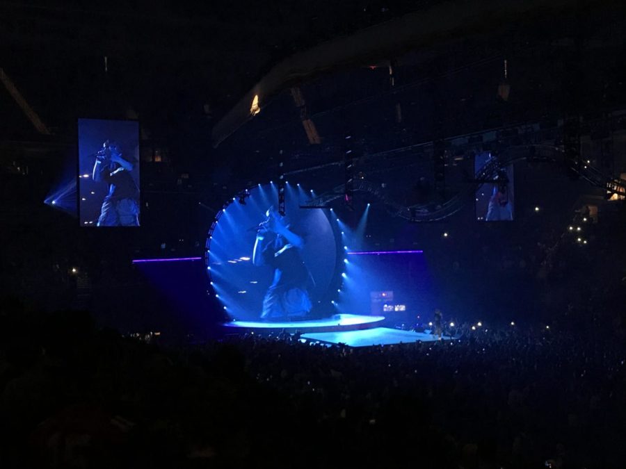 Rapper Travis Scott performed songs from his new album “Astroworld” during a concert in Pittsburgh’s PPG Paints Arena on Sunday.