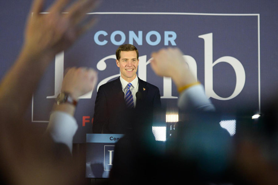 Democrat Conor Lamb gave a victory speech at in Canonsburg before he was declared the projected winner of the primary election in March 2018.