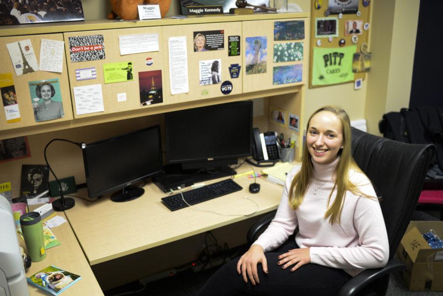 The office of SGB President Maggie Kennedy is decorated with quotes from women like Hillary Clinton and Michelle Obama. Kennedy is a planning committee member for the Pitt Women’s Leadership Experience this year.
