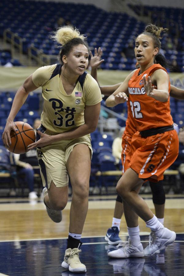 Then-junior Kalista Walters defends against Syracuse in a February game at the Petersen Events Center.