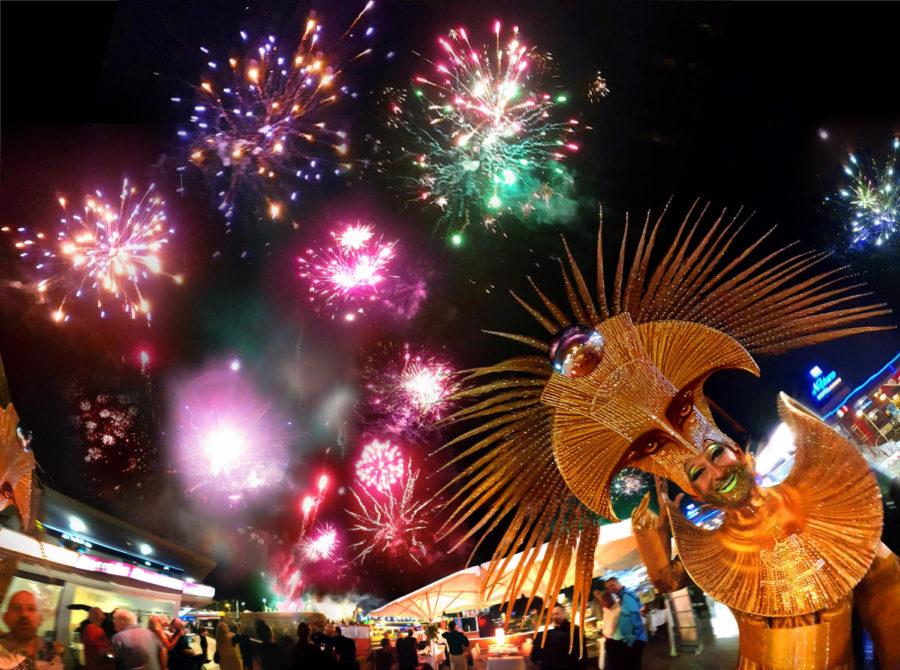 People celebrate New Year’s Eve in Playa del Inglés, Spain.