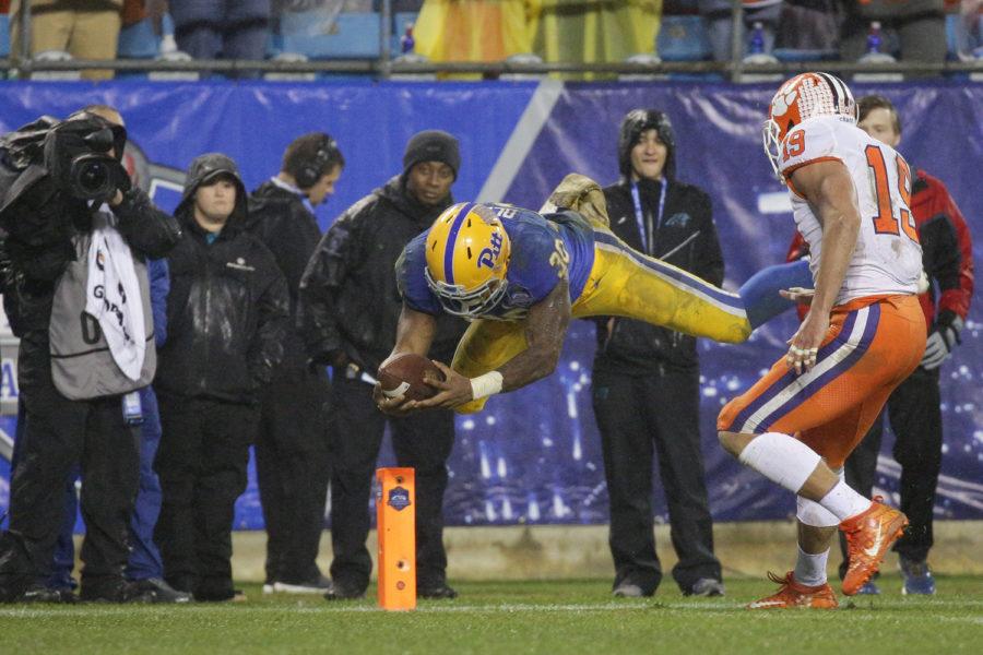 Senior running back Qadree Ollison leaps into the end zone during Saturday nights 42-10 loss to Clemson.