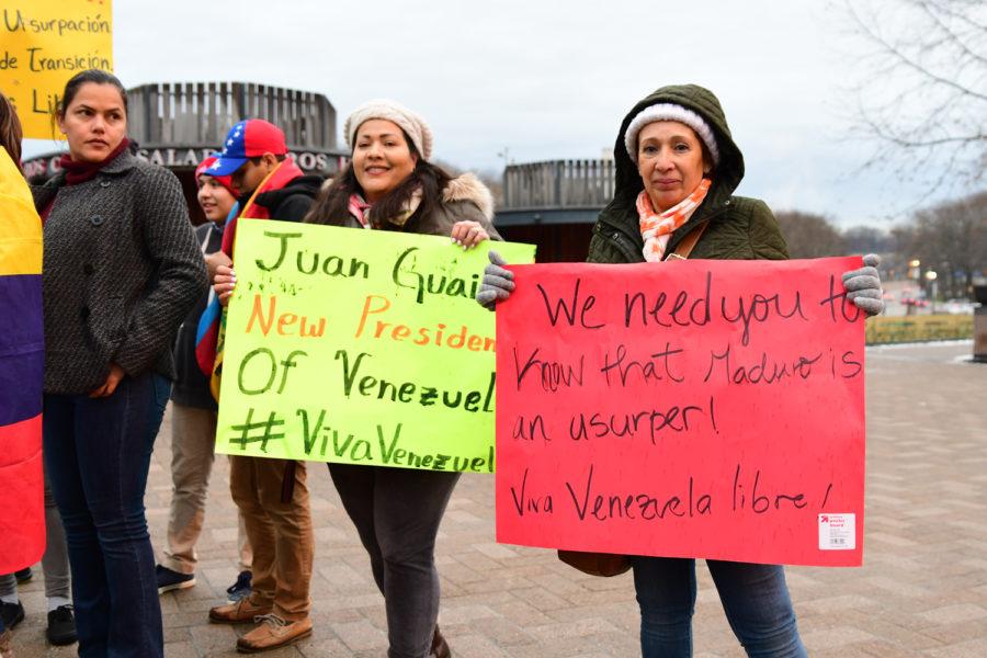 On Jan. 23, protesters in Schenley Plaza advocated for Juan Guaido over Nicolas Maduro. 