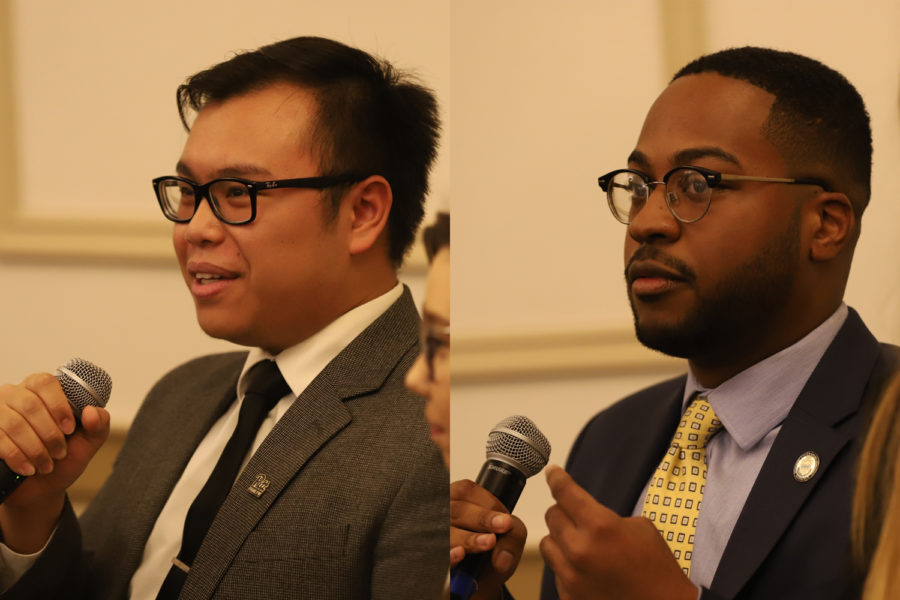 SGB Presidential candidates Albert Tanjaya (left) and Zechariah Brown (right) at SGB’s “Meet the Candidates” event on Thursday night.
