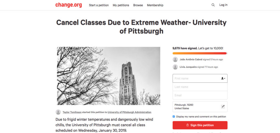 9,665 students signed the petition urging Pitt to cancel classes on Jan. 30 due to extreme cold. 