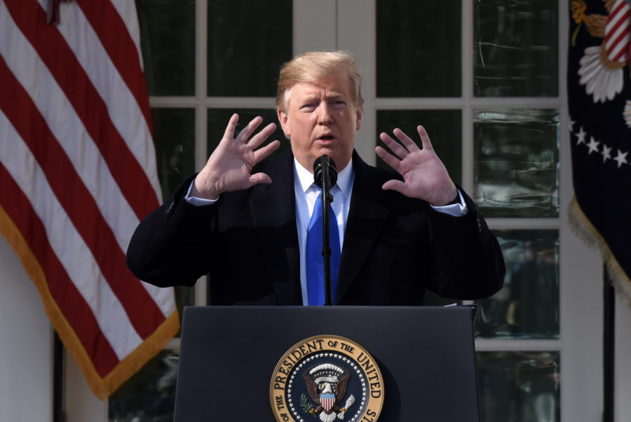 U.S. President Donald Trump declares a national emergency to build his promised border wall during a Feb. 15 press conference in the Rose Garden of the White House in Washington, D.C. 