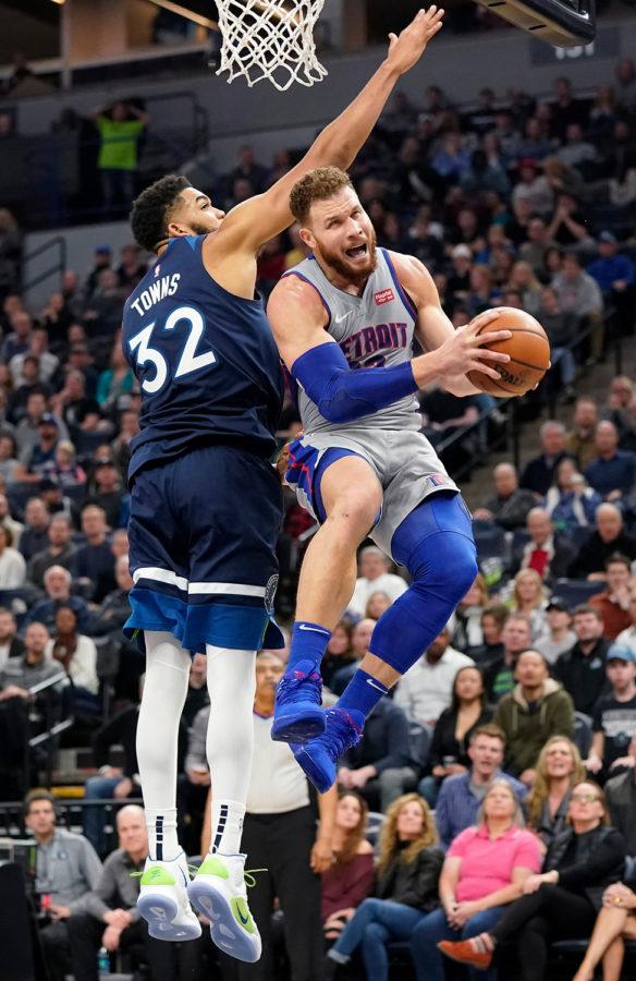 The+Detroit+Pistons+Blake+Griffin+shoots+as+the+Minnesota+Timberwolves+Karl-Anthony+Towns+%2832%29+defends+during+the+second+half+at+Target+Center+in+Minneapolis+on+Wednesday%2C+Dec.+19%2C+2018.+The+Pistons+won%2C+129-123%2C+in+overtime.