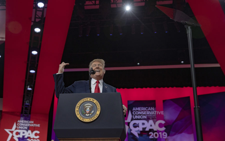 U.S. President Donald Trump speaks during Conservative Political Action Conference 2019 on March 2 in National Harbor, Maryland. The American Conservative Union hosts the annual CPAC to discuss conservative agendas. 
