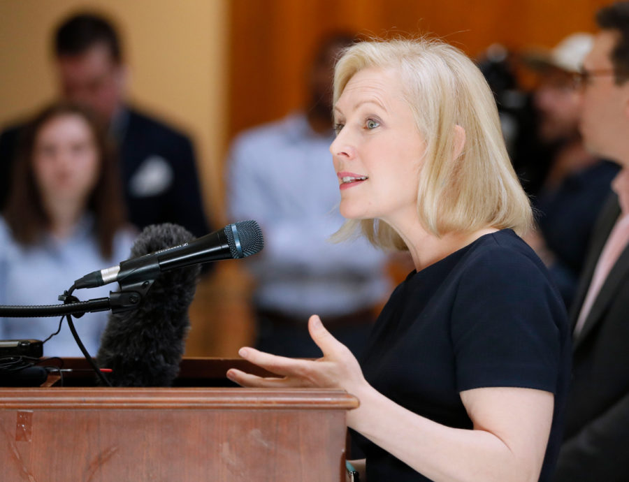 Presidential candidate Sen. Kirsten Gillibrand, D-N.Y., speaks at a round table discussion and press conference at the Georgia state capitol on May 16 to discuss abortion bans in Georgia and across the country. Georgia was the fourth state this year to pass anti-abortion heartbeat legislation. 
