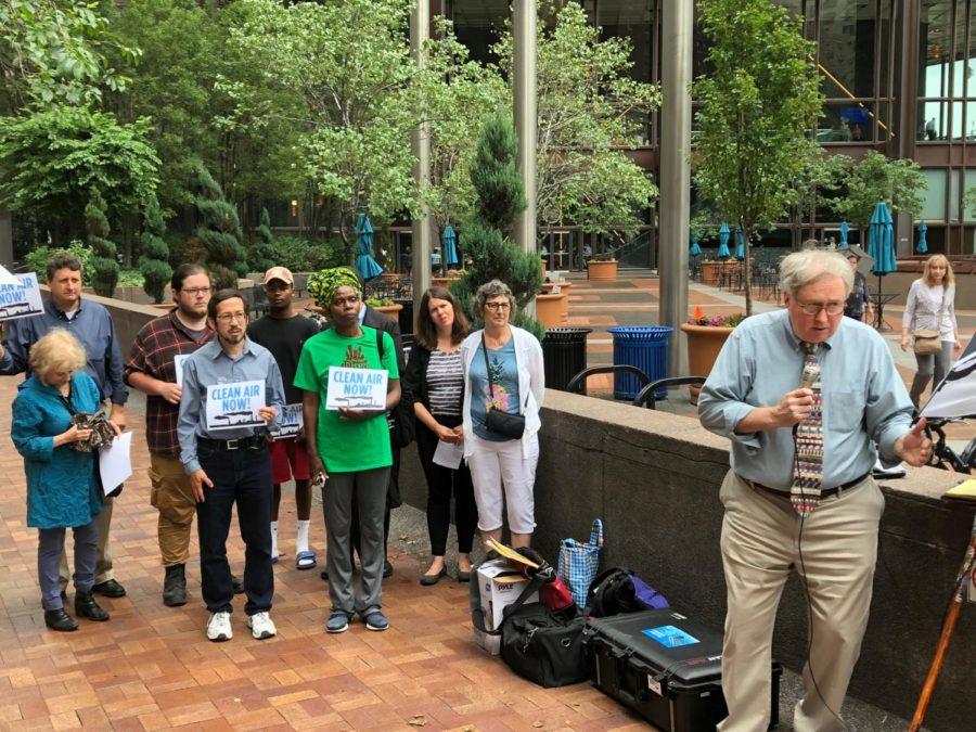 Dave Smith, outreach coordinator of the Clean Air Council, speaks at a Tuesday afternoon press conference about air pollution in the Mon Valley.