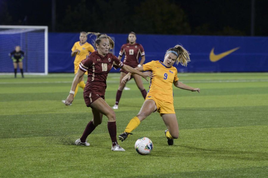 First-year forward Amanda West (9) provided the tiebreaking goal for Pitt in overtime.
