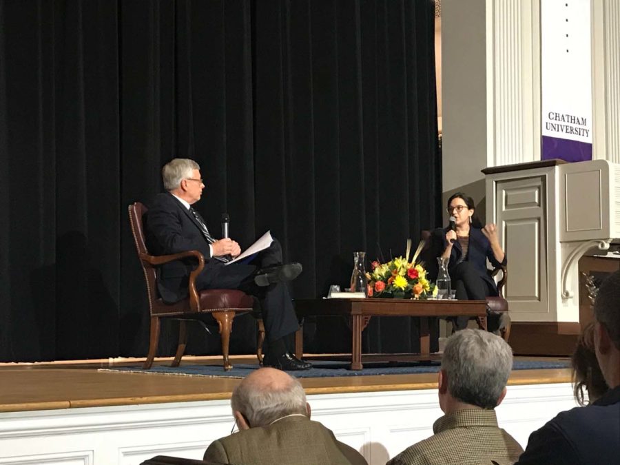 Bari Weiss, opinion staff editor and writer for the New York Times, speaks about her book “How to Fight Anti-Semitism” at Chatham’s Campbell Memorial Chapel.
