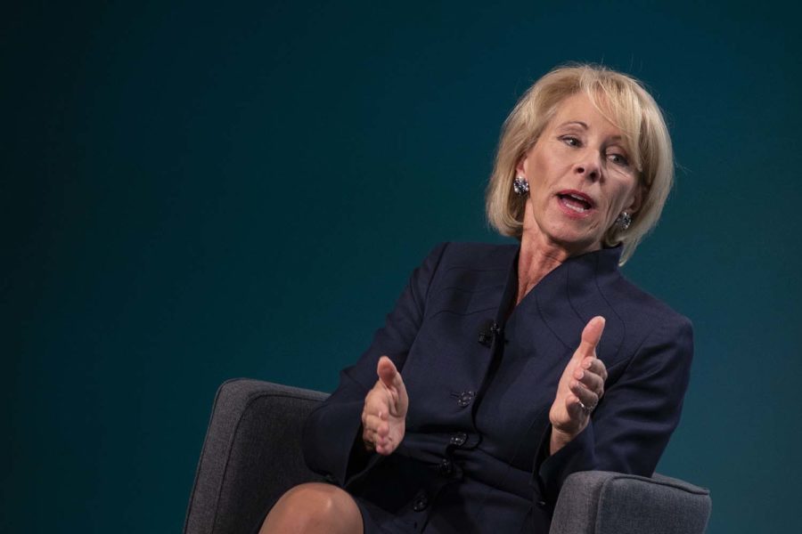 Betsy DeVos, secretary of education, speaks during the Wall Street Journal CFO Network conference in Washington, D.C., on Tuesday, June 11. 