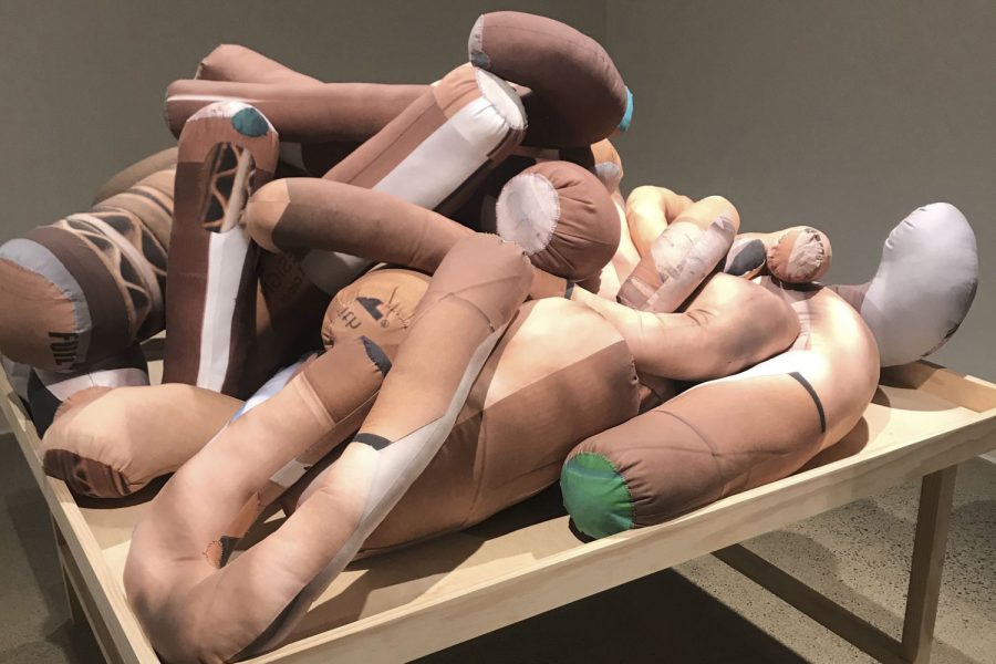 Barbara Weissberger’s artwork in her “Mother” exhibit mimics the human form using bizarre fabric shapes.
