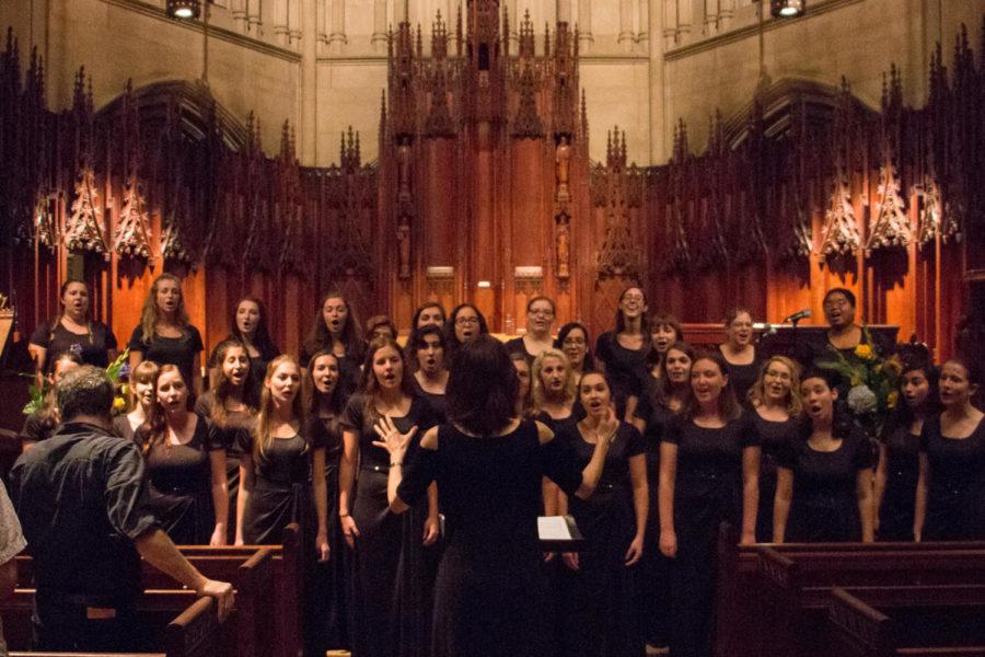 The University of Pittsburgh Women’s Choral Ensemble performs at the Sounds of Pitt Homecoming Concert in Heinz Memorial Chapel in 2018. 
