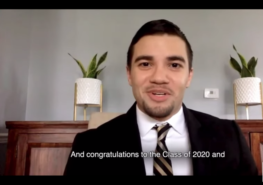 Mark Novales speaking during the online 2020 commencement.