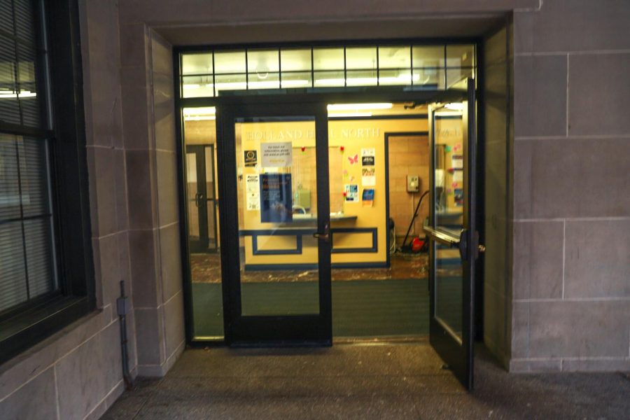 An empty security booth in Holland Hall. 