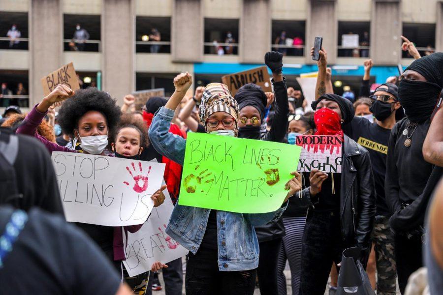 Protesters gather in Downtown Pittsburgh in response to the killing of George Floyd. 