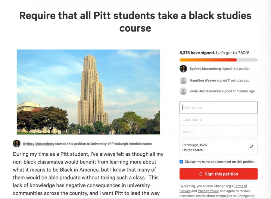 Sydney+Massenberg+created+a+petition+last+Friday+urging+Pitt+administrators+to+require+all+undergraduates+to+take+a+black+studies+course+as+a+graduation+requirement.+%0A%0A