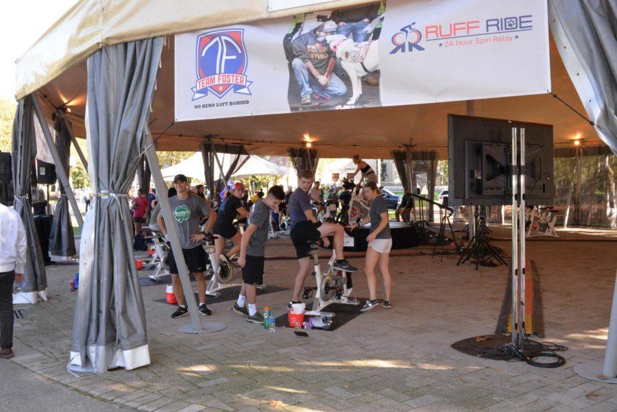 The Team Foster Ruff Ride 24-hour spin relay came to Pittsburgh for the first time in the organization’s history on Friday underneath the tent at Schenley Plaza.
