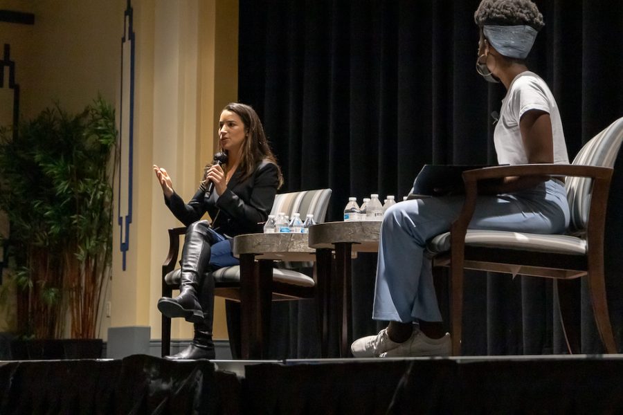 Aly Raisman, a retired gymnast and two-time American Olympian, spoke at a Pitt Program Council event on Monday night.