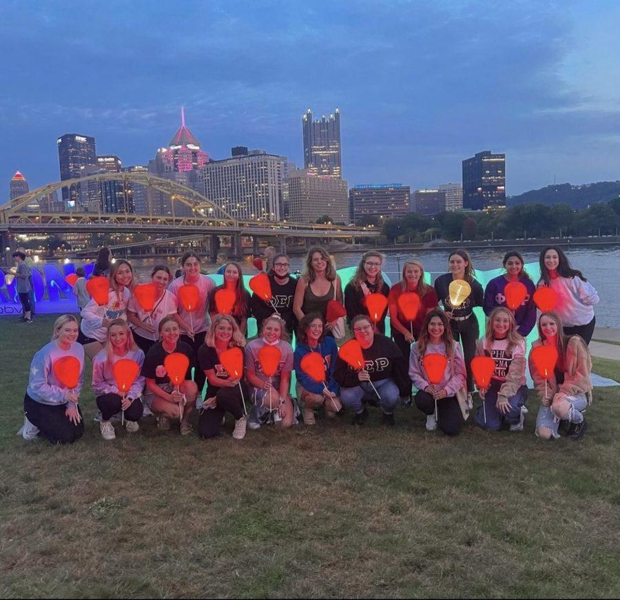 Members of Phi Sigma Rho at the annual Light the Night hosted by the Leukemia & Lymphoma Society outside of Heinz Field on Oct. 14. 

