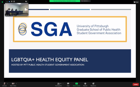 The LGBTQIA+ health equity panel hosted by Pitt Public Health’s Student Government Association in the Pitt Public Health building and over Zoom on Thursday evening. 