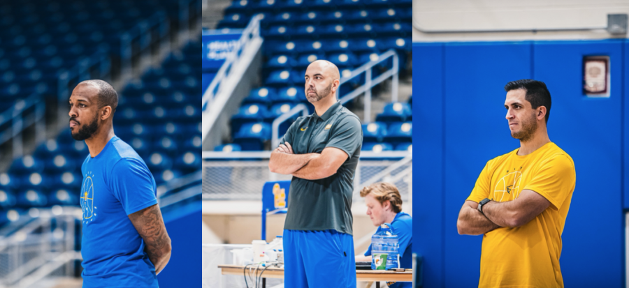 Gilbert Brown (left), Kyle Cieplicky (center) and Jake Presutti (right) are Pitt men’s basketball’s newest coaching staff members.
