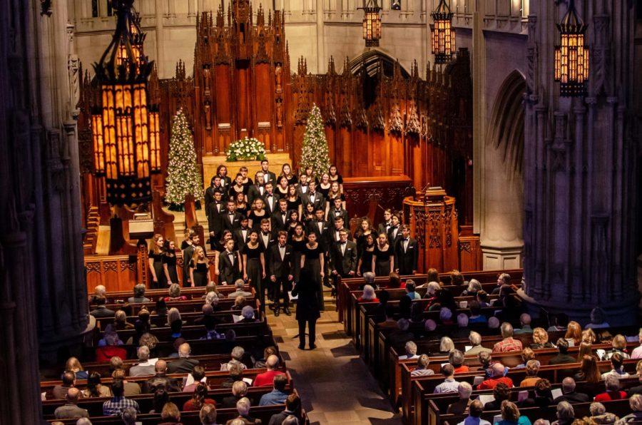 The Heinz Chapel Choir performs “To Make Music in the Heart” at their Holiday Concert at Heinz Chapel on Dec. 3, 2019. 
