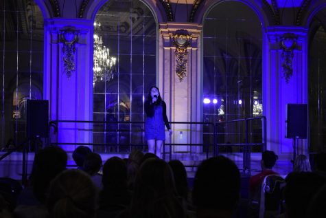 Katie Gibson sings “Dead Mom” from the musical “Beetlejuice” at the Broadway Coffeehouse hosted by the Pitt Musical Theater Club and Pitt Program Council in the William Pitt Union on Wednesday evening.
