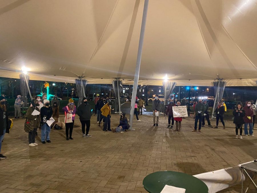 A+crowd+gathered+under+the+tent+at+Schenley+Plaza+at+a+rally+for+abortion+rights+on+Wednesday+evening.+%0A