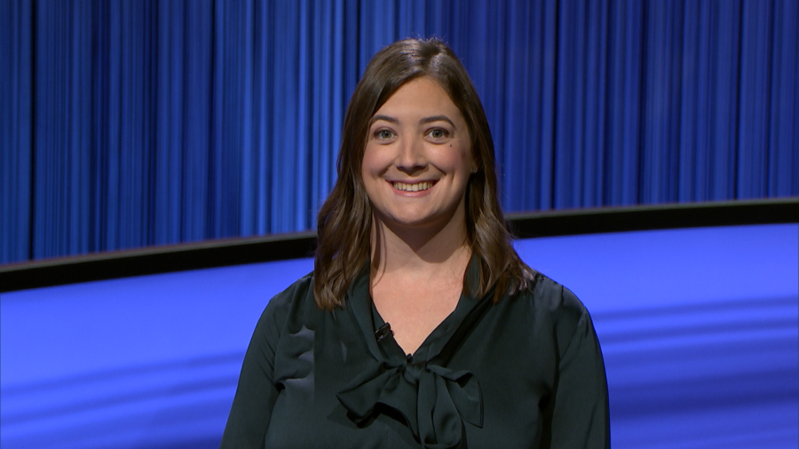 Pitt professor Ally Bove on the set of Jeopardy. 