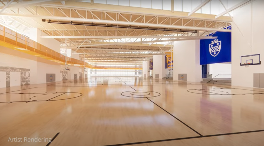 An artist’s rendering of a basketball court in Pitt’s pending Campus Recreation and Wellness Center.