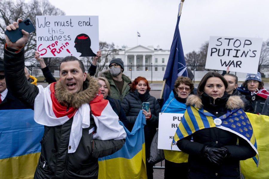 Participants in a Thursday vigil in front of the White House to protest the Russian invasion of Ukraine.
