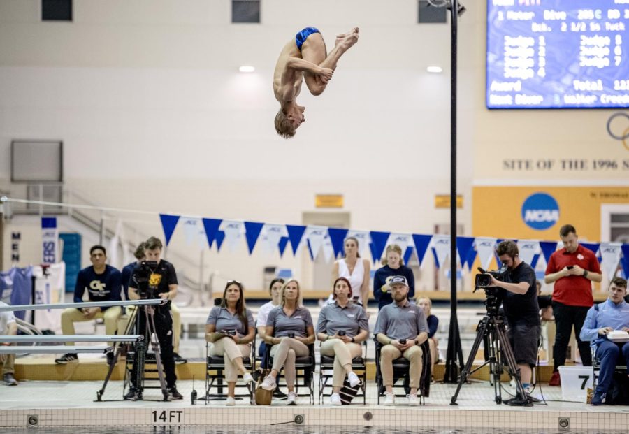 A Pitt diver competes in the ACC Swimming and Diving Championships in Atlanta last week.
