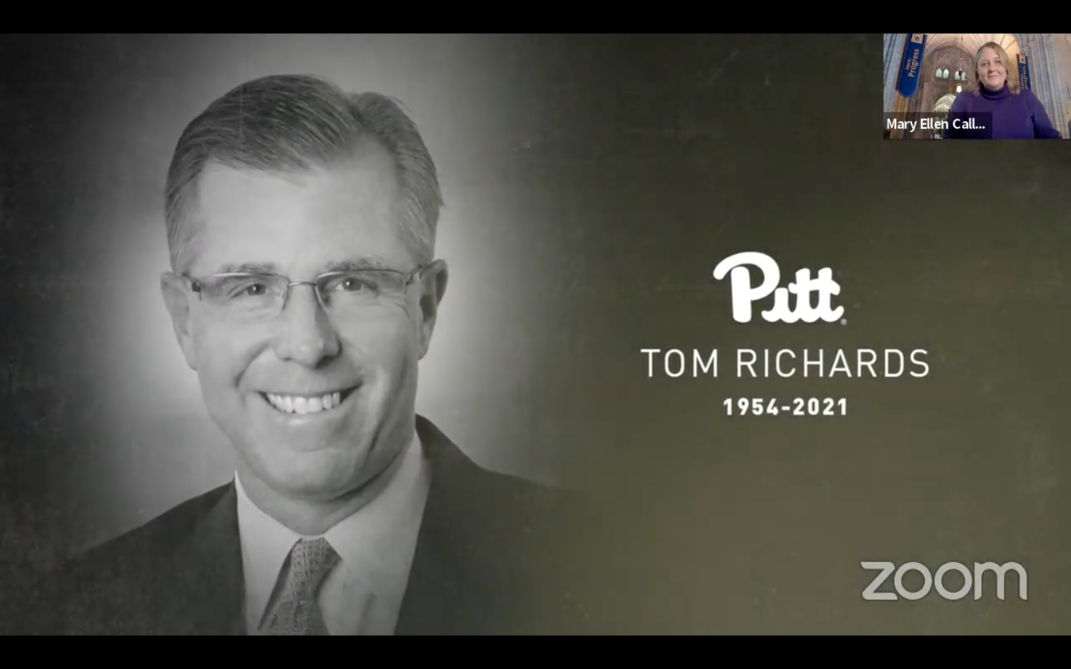 A photo made from a tribute video to the late Tom Richards, former chair of Pitt's Board of Trustees.